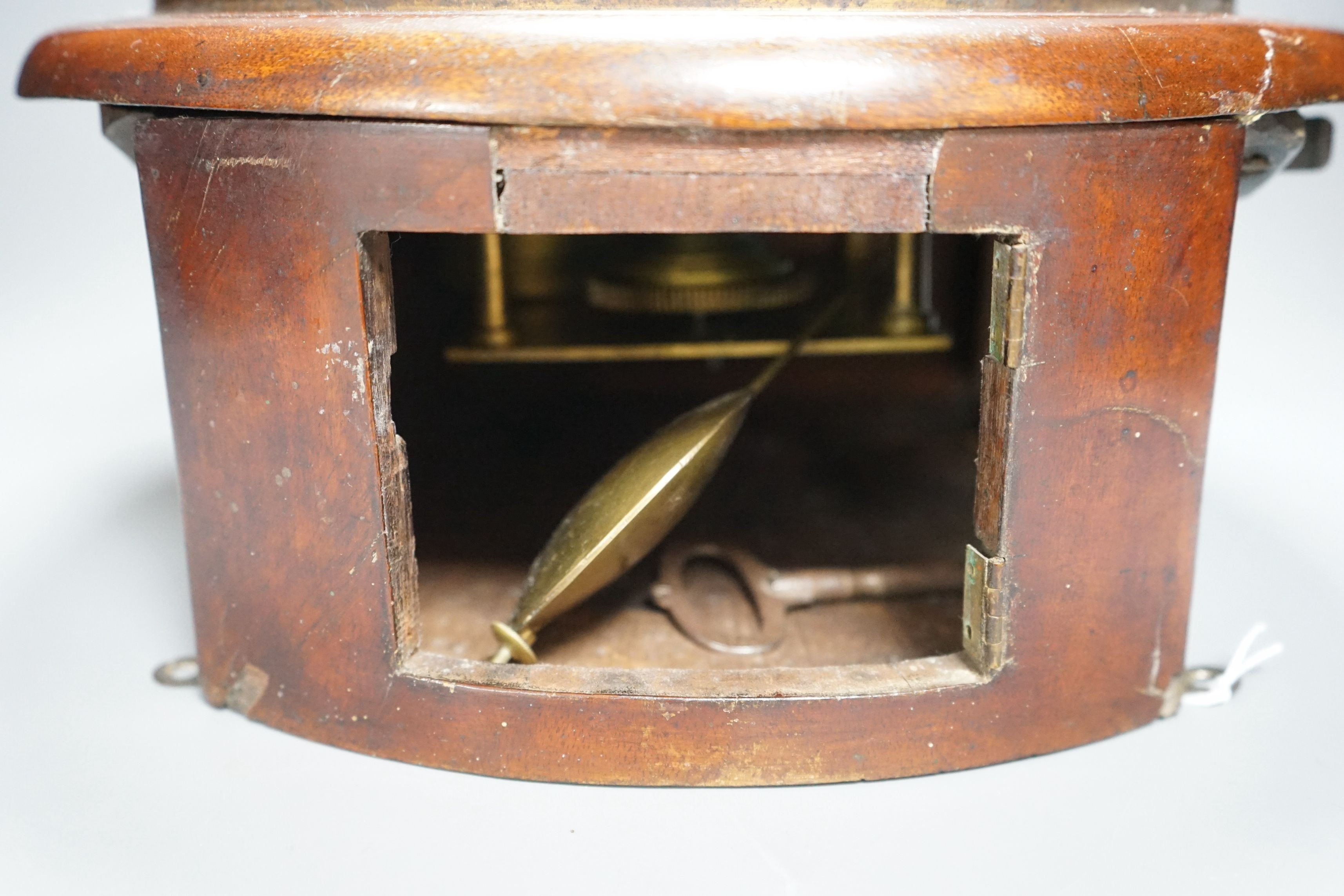 A Victorian single fusee wall timepiece, dial marked Dovey Whetstone, 32cm high